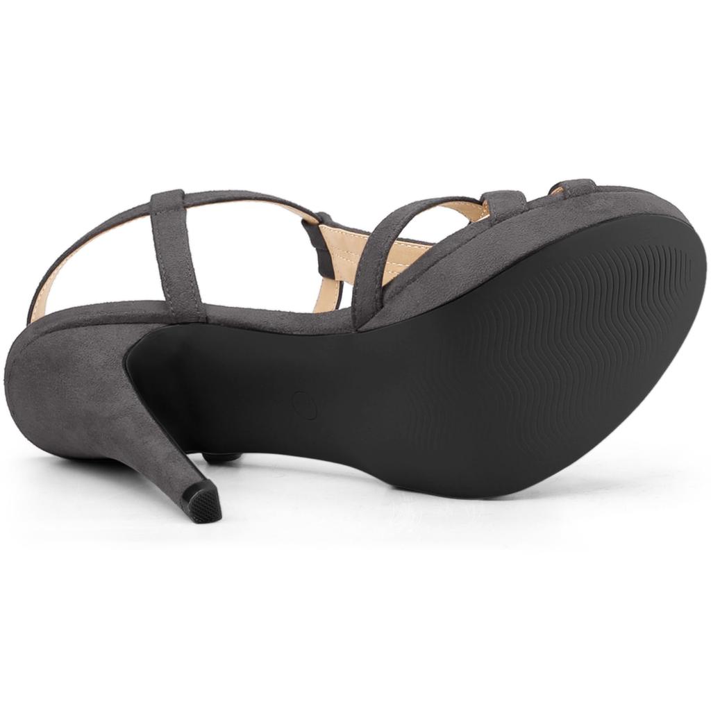 Allegra K Women's T-Strap Slingback Platform Stiletto Heel Sandals, Gray, Size 23.5cm