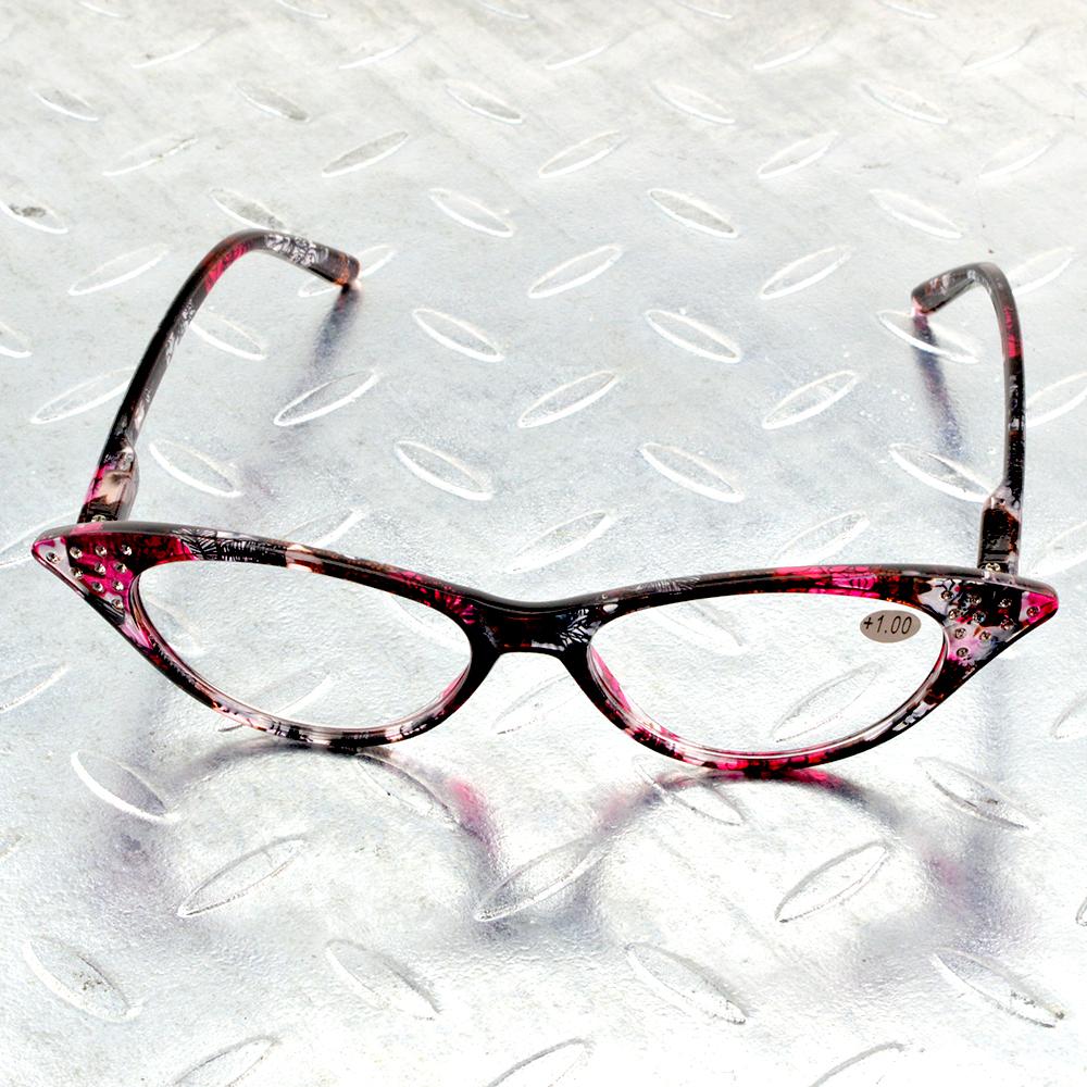 Handcrafted Cat Eye Diamond Decoration Spring Temple Small Women Reading Glasses +0.75 +1 +1.25 +1.5 +1.75 To +4