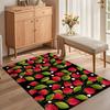 Cute Strawberry Floral Black Area Rug Non Slip Soft Floor Carpet for Living Room Bedroom Kids Room Playful Fruit Decor