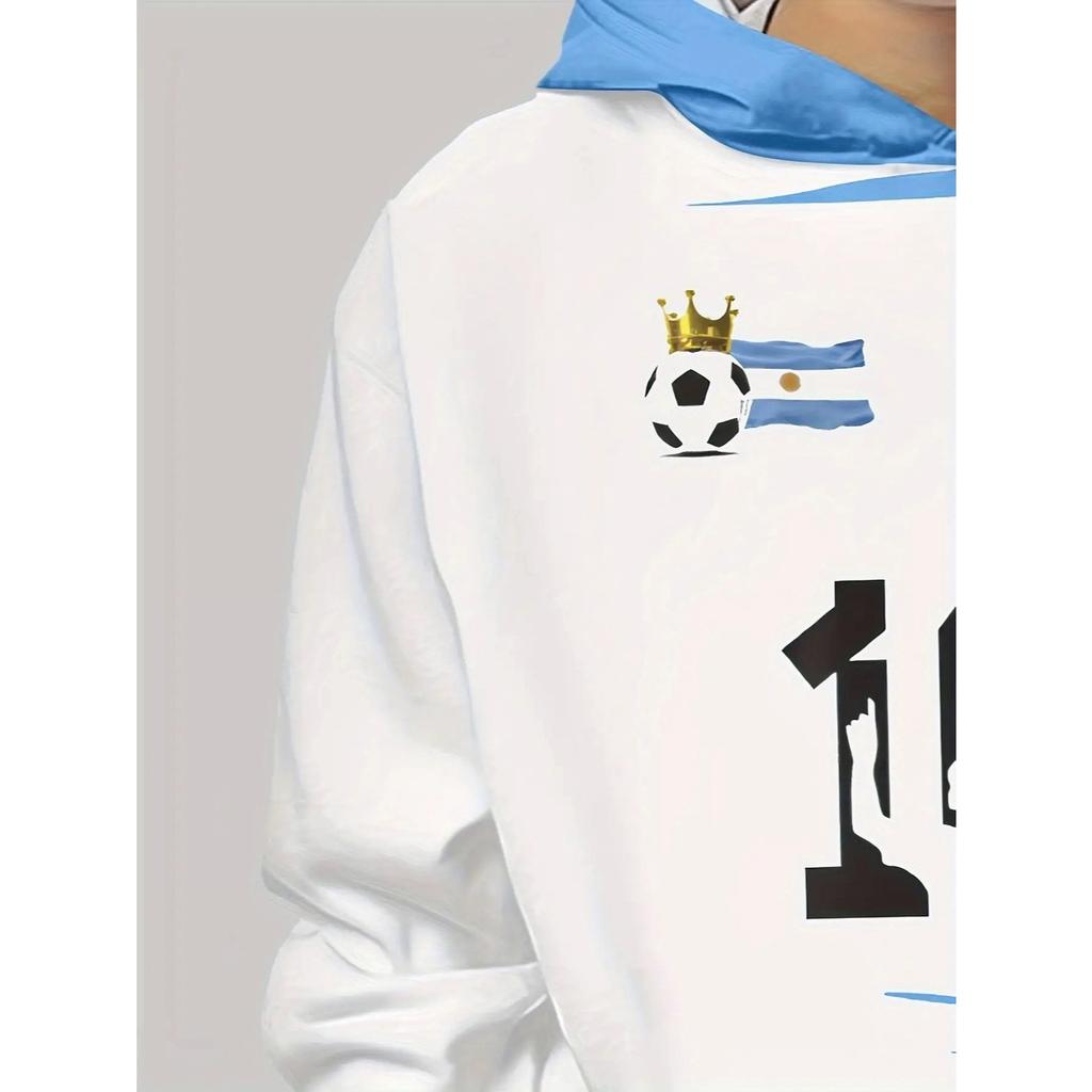 Boys' 3D Football Printed Hoodie - Casual Pullover, Blue and White Splash Design, Long Sleeves, Polyester Blend