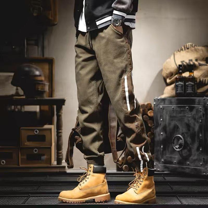 

Overalls men s straight loose leggings sweatpants autumn and winter new trendy sweatpants 4XL зелёный