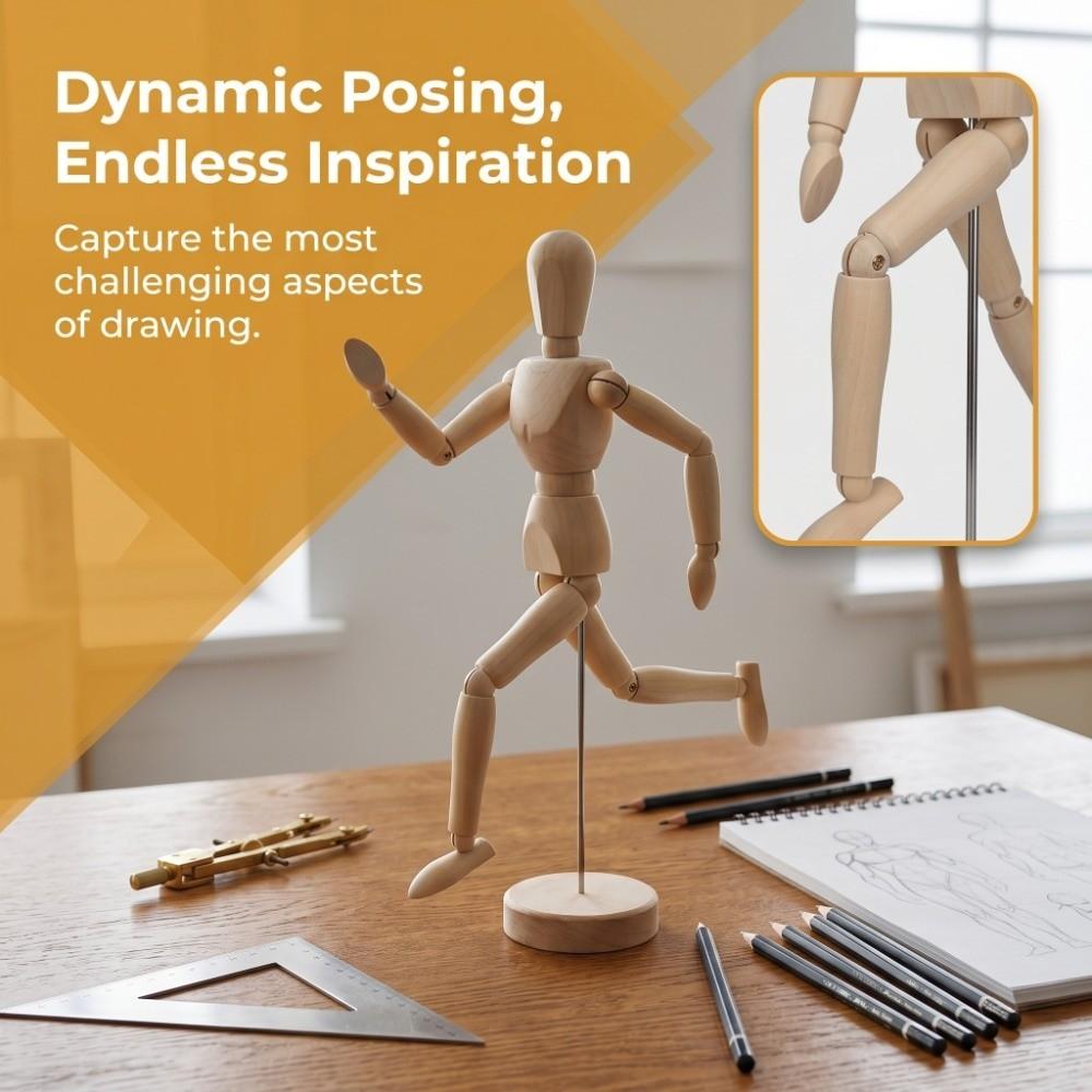 Hardwood Material Wooden Drawing Manikin Flexible Joints Human Figure Model Art Sketching