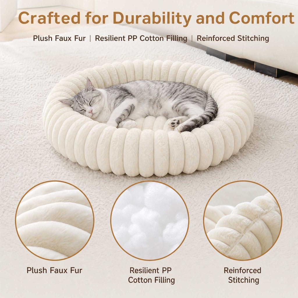 Warm Round Donut Cat Bed Ultra Soft Plush Pet Nest Cozy Deep Sleep Bed for Small Medium Cats Dogs Pet Supplies