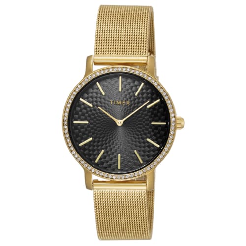 TIMEX TRANSCEND 34MM Women's Watch, TW2V52300, Black Dial, Brass, Mineral Glass, Quartz, Japanese Movement, Gold