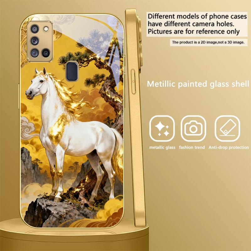 tall and sturdy horse For Samsung A 31 32 A33 A34 35 14 A15 13 A16 25 26 50 52 53 54 55 56 70 71 72 73 Golden glass phone case