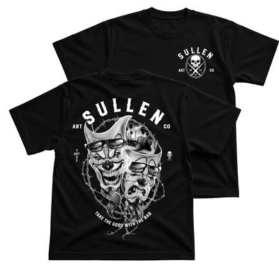 Sullen Mask Tattoo Style T-Shirt, Gothic Streetwear Graphic Tee, Comedy Tragedy