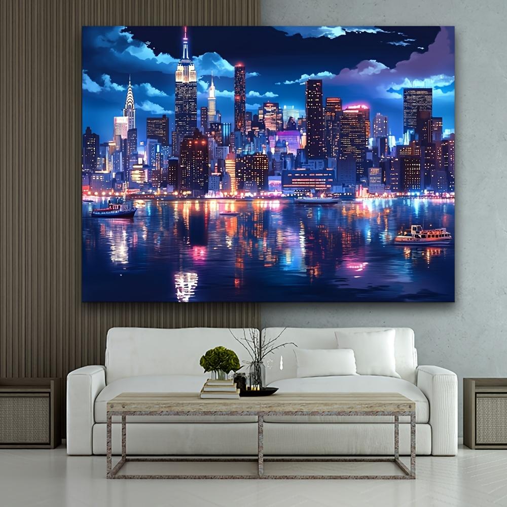 Vibrant New York Night Scene Background Cloth -1 polyester fiber flag, bright colors, detailed urban landscape
