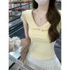 Kumikumi Sweet Style Cute Doll Collar Short sleeve T-shirt Women clothes Summer Slimming All-Match Age-Reducing Chic Top