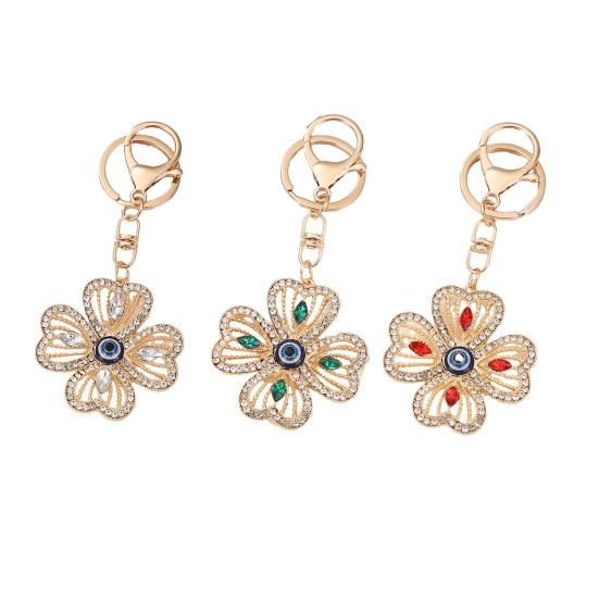 Keychain Pendant Rhinestones Inlaid Four-Leaf Clover Design Key Chain with Anti-Oxidation Lobster Clasp Decorative Backpacks Accessory
