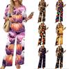 Women's Casual Printed 3/4 Sleeve Button Down Top and Wide Leg Pants 2 Piece Set