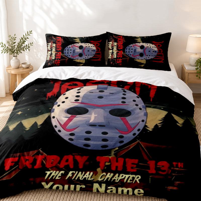 Friday the 13th Custom Name 3pc set Perfect for bedroom use Comfortable bedding set includes a duvet cover and two pillowcases Ideal birthday or Chris