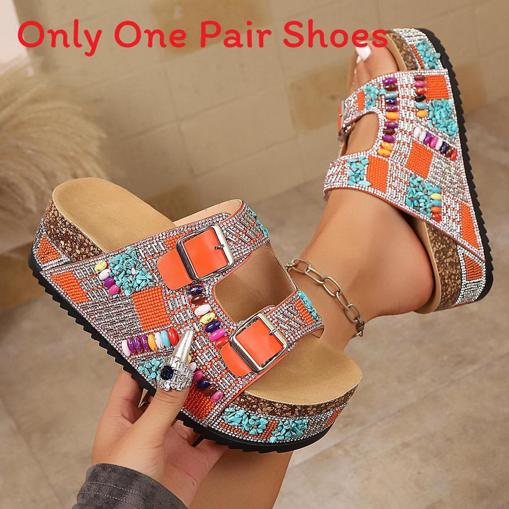Summer Beach Sandals With Thick Bottom Water Drip Diamonds For Women