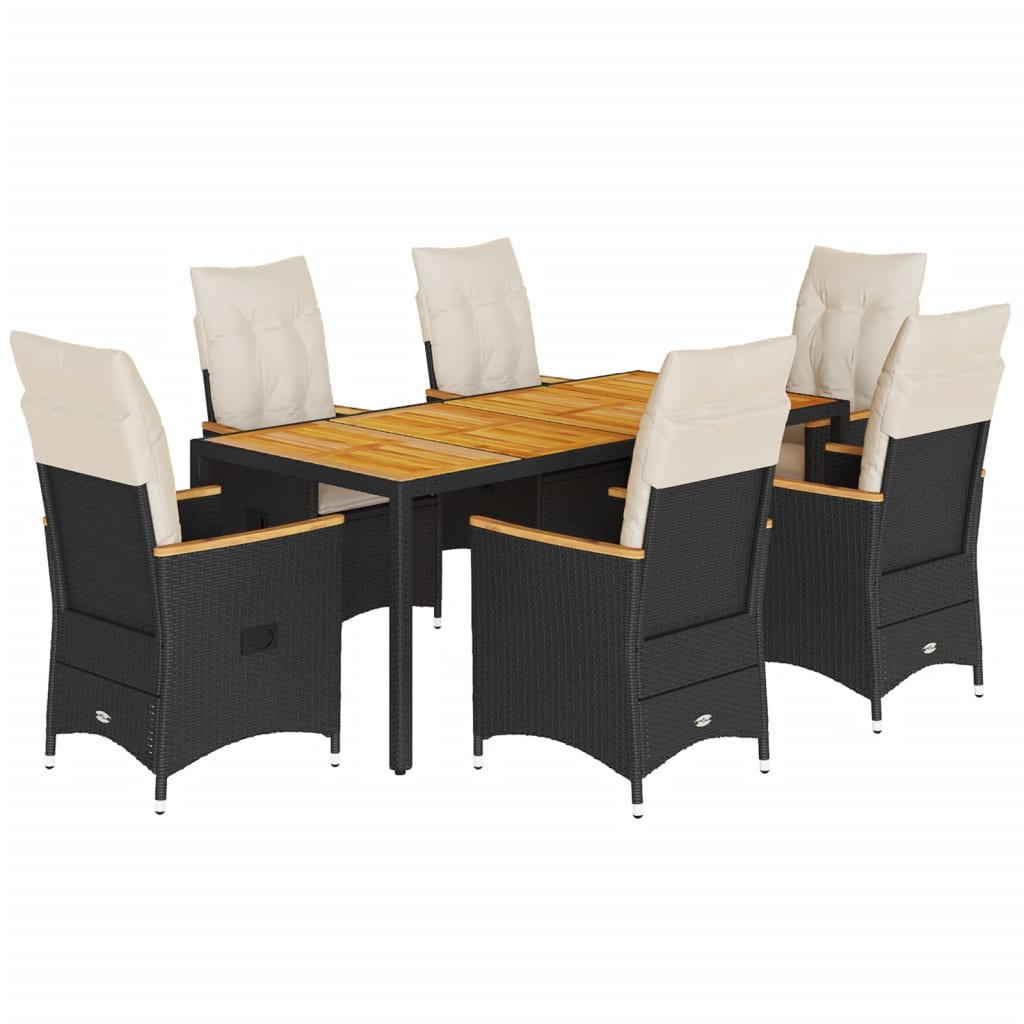 Vidaxl 7-Cz. Garden Furniture Set With Cushions, Black, Poly Rattan