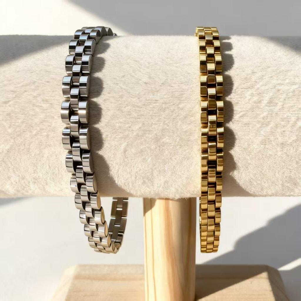 High-End Titanium Steel Gold Plated Chain Bracelet for Women
