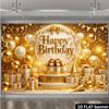 2D Gold & White Themed Birthday Photo Booth Backdrop with Bunting Flags