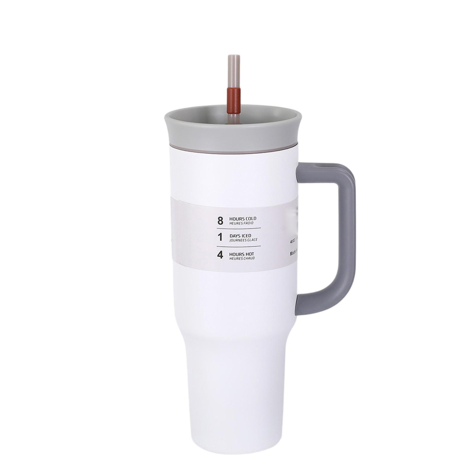 

Stainless Steel Cup Large Capacity With Handle Car Cup Outdoor Convenient Double Drinking Straw Ice Cup One Size белый