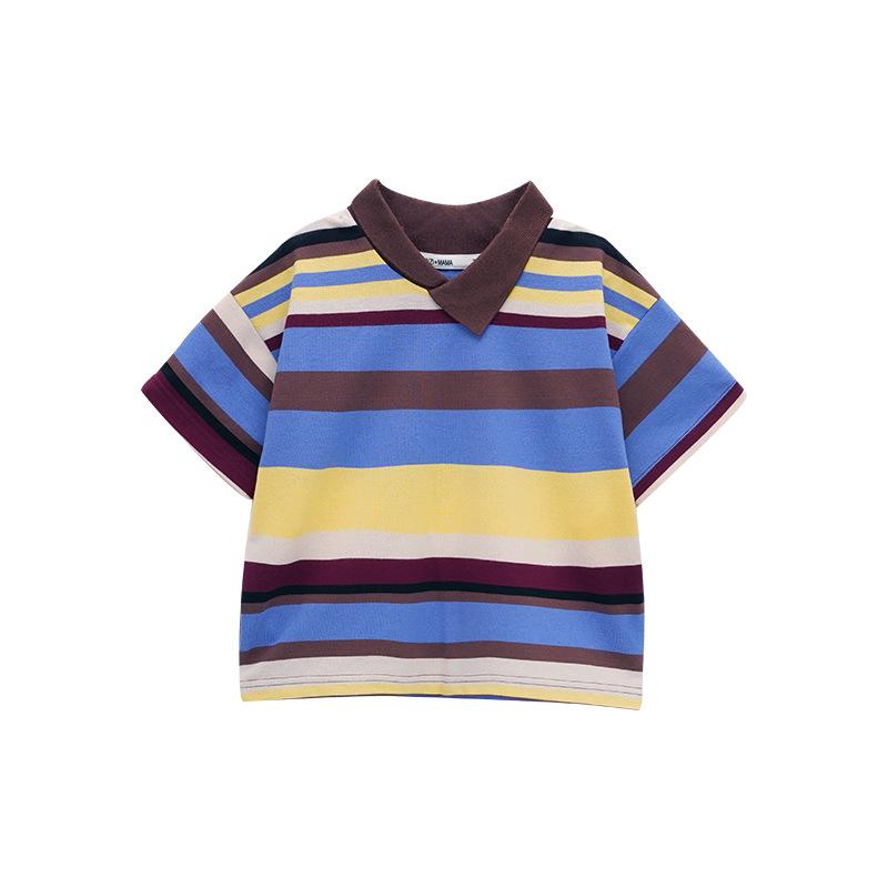 Boys Striped Summer T-shirt: 2026 Trendy Short Sleeve Top 110 cm