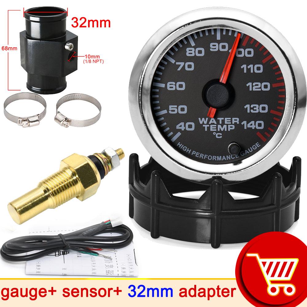 52MM Water Temperature Gauge 40-140 Celsius Car Water Temp Joint Pipe Sensor Adapter 1/8NPT Temperature Indicator for Car