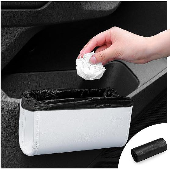Car Trash Can, Leather Car Trash Bin Door Organizer With A Roll Of Garbage Bag, Foldable Hanging Mini Cars Storage Must Have Essentials Interior