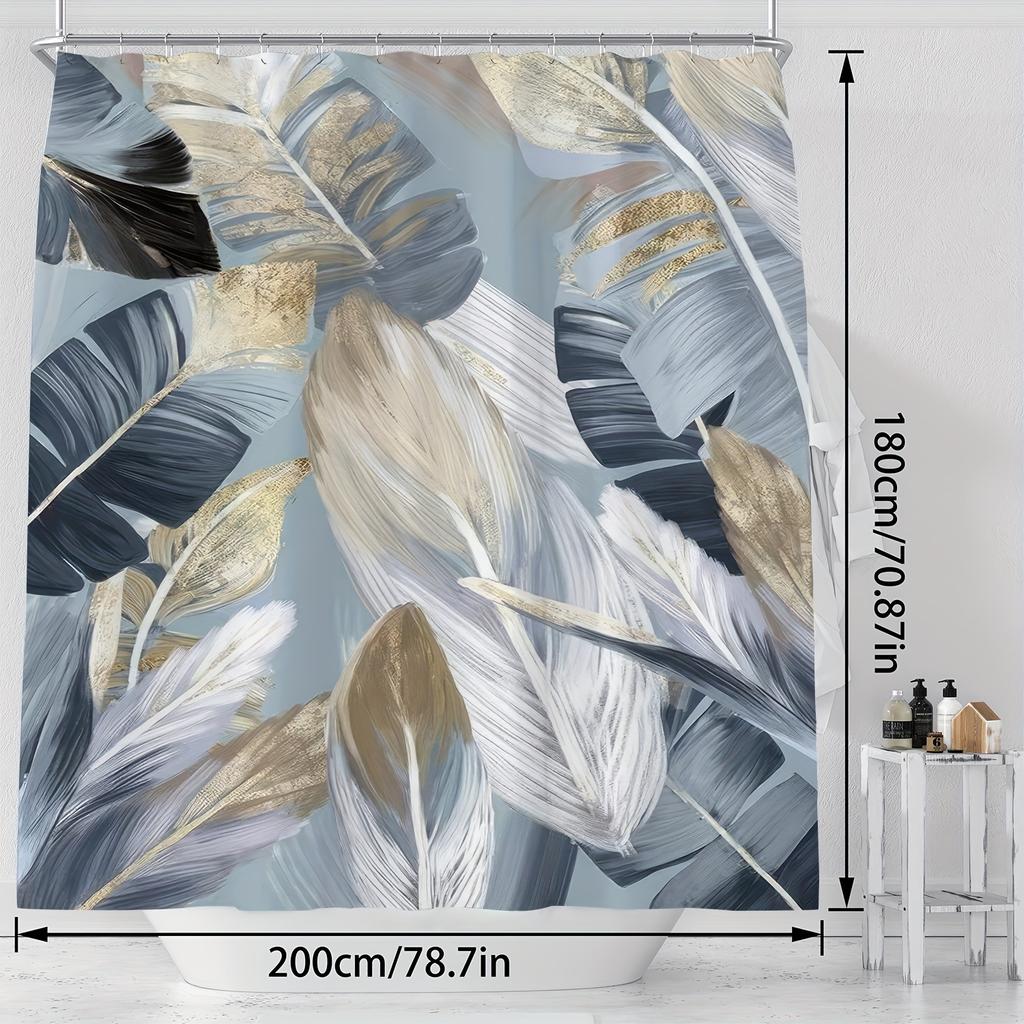 1pc of Modern Artistic Luxury Shower Curtain with Feather Pattern Digital Print