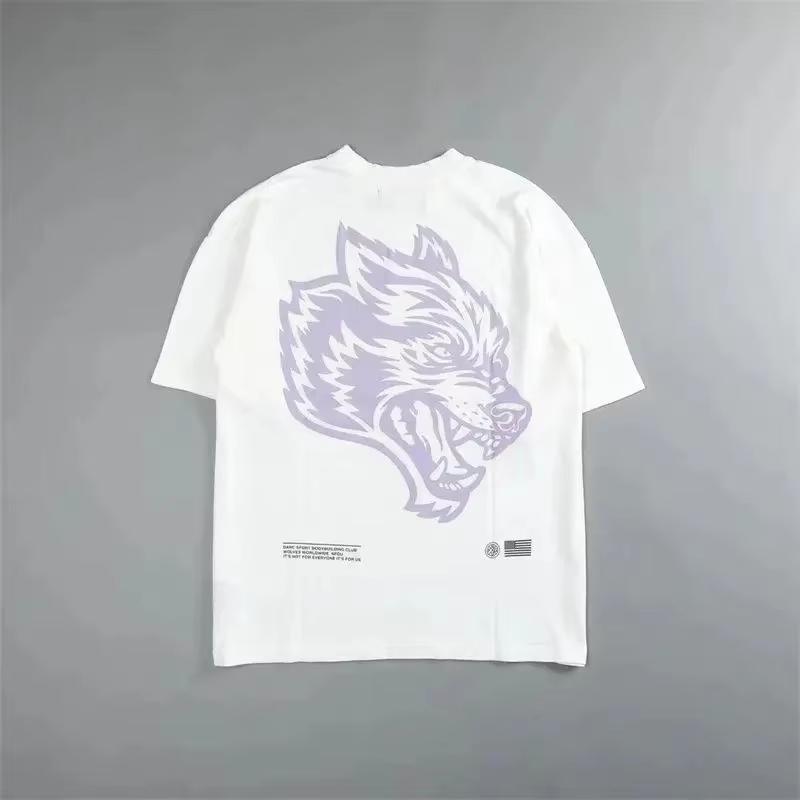 Retro Wolf Head High End Fitness Street Fashion Brand Tshirt Cotton Graphic Tee Unisex Unisex Summer Streetwear