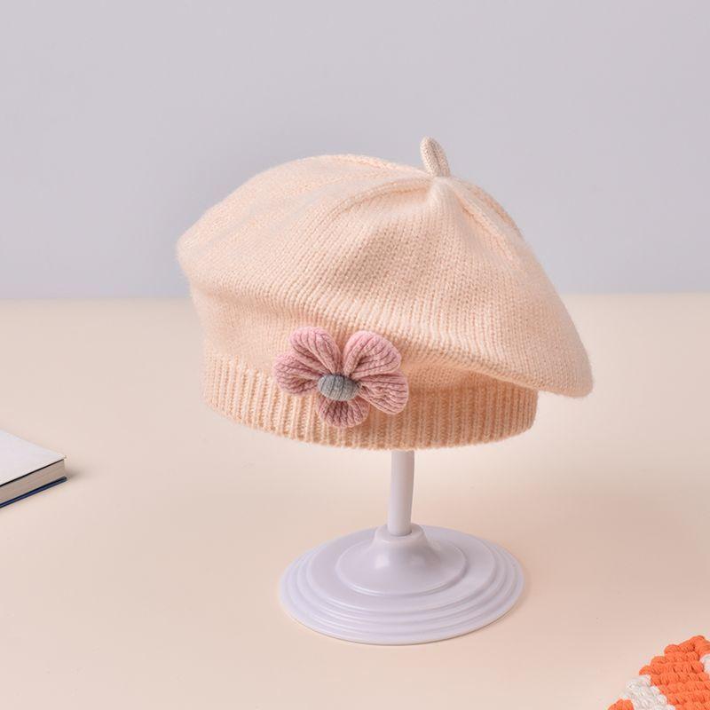 Winter Baby Girls Knitted Flower Bell Hat Cotton Sun Protection Windproof Multi Color Infant Beret for Toddler