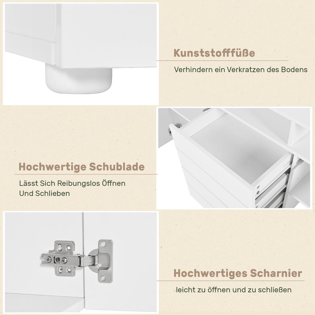 Sideboard mit LED, Weiß Hochglanz, TV-Schrank, Highboard, Buffet-Schrank für Esszimmer