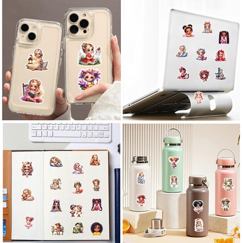 50PCS Cute Doll Little Girl Stickers Decoration Suitcase Scrapbooking Phone Laptop Stationery Kid's Toy Sticker