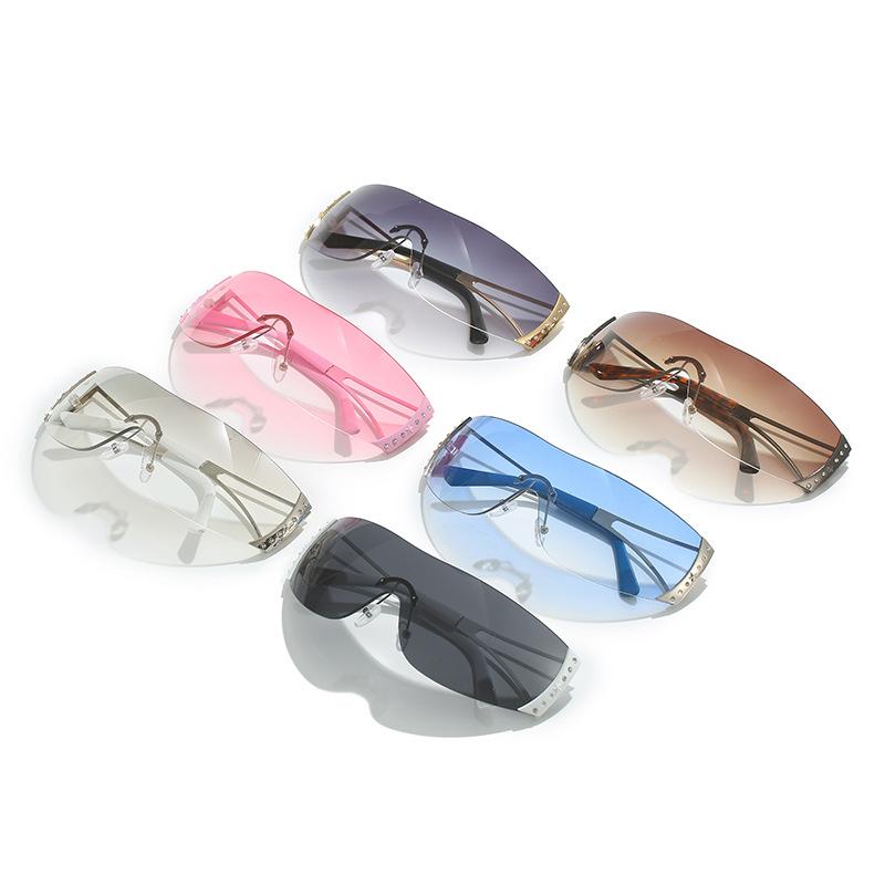 Frameless Men'S And Women'S Y2K Sunglasses, Rhinestone One-Piece Sunglasses, Trendy Sports Glasses