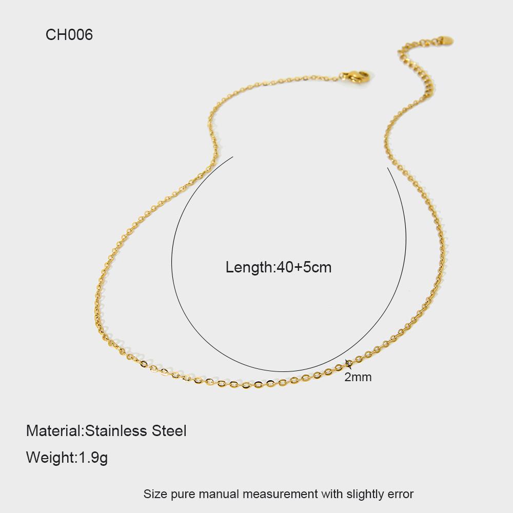Simple Electroplated 18K Gold Stainless Steel Basic Necklace Color Retention Waterproof DIY Versatile Chain Accessories