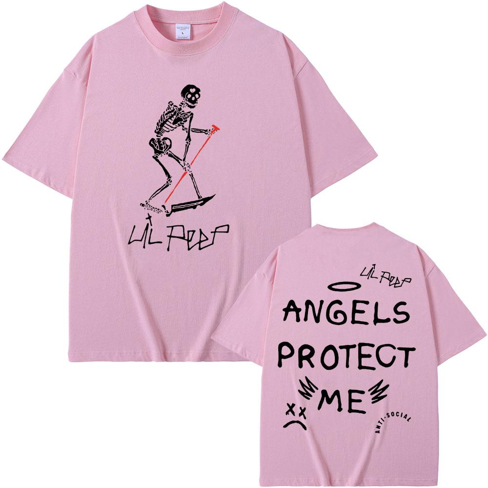 Rapper Lil Peep Cry Baby Angels Protect Me Skeleton Graphic T-shirts Men Women Hip Hop Vintage Oversized T Shirts Short Sleeve