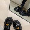 [] Urban area~ leather round head thick-soled gold buckle one pedal women's small leather shoes