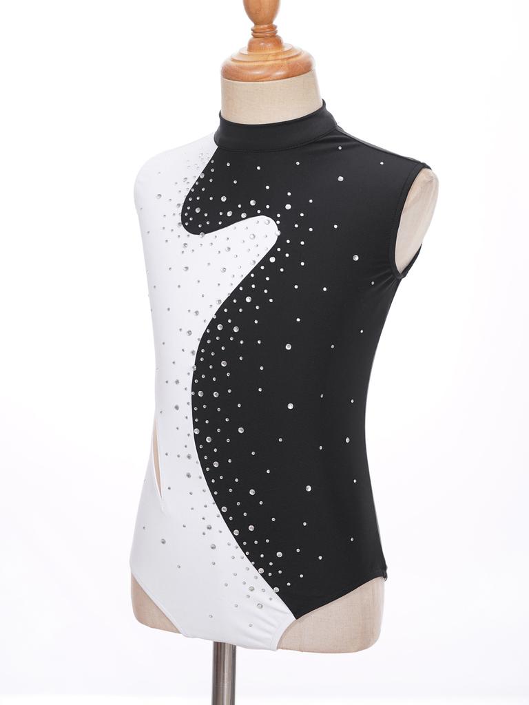 Tanzkostüm für Kinder, Eiskunstlaufkostüm, ärmellos, runder Ausschnitt, Tanzbekleidung, sportliche Gymnastik, Ballettanzug, Body