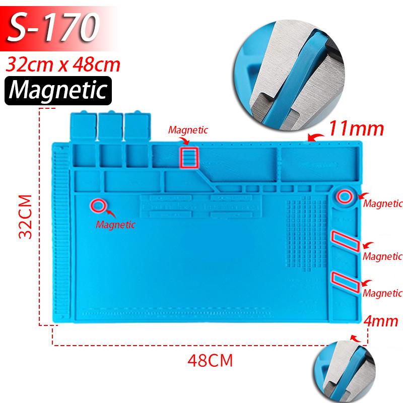 Soldering Station Mat Silicone Work Mat Heat Resistant 932°F Anti-Static Magnetic Mat for Electronic Phone Laptop Watch Repair