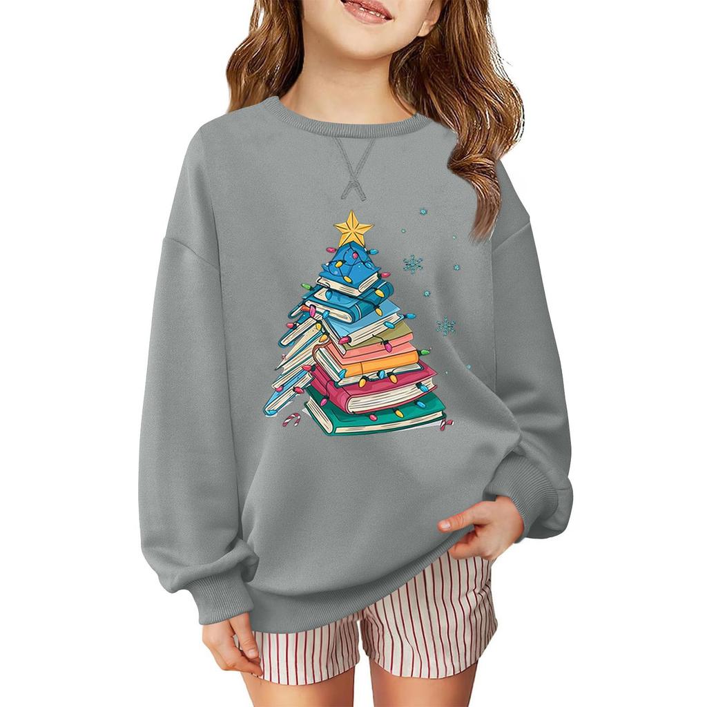 Children's Fashionable Casual Long-sleeved Loose Christmas Print Pullover Sweatshirt