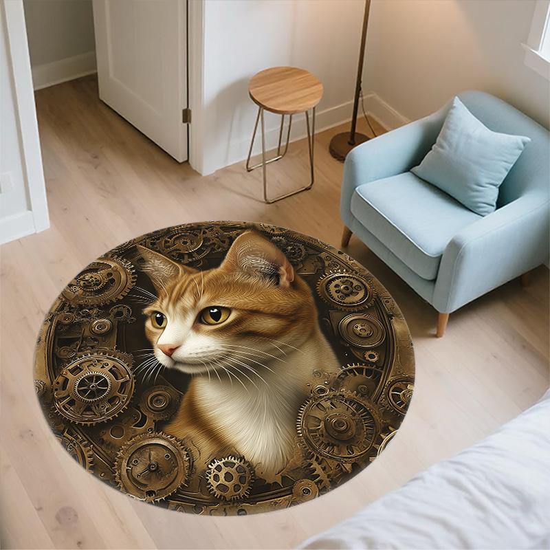 Gear Cat,Round Area Rug,Carpet Rug for Living Room Bedroom Sofa Playroom Decor,Non-slip Floor Mat
