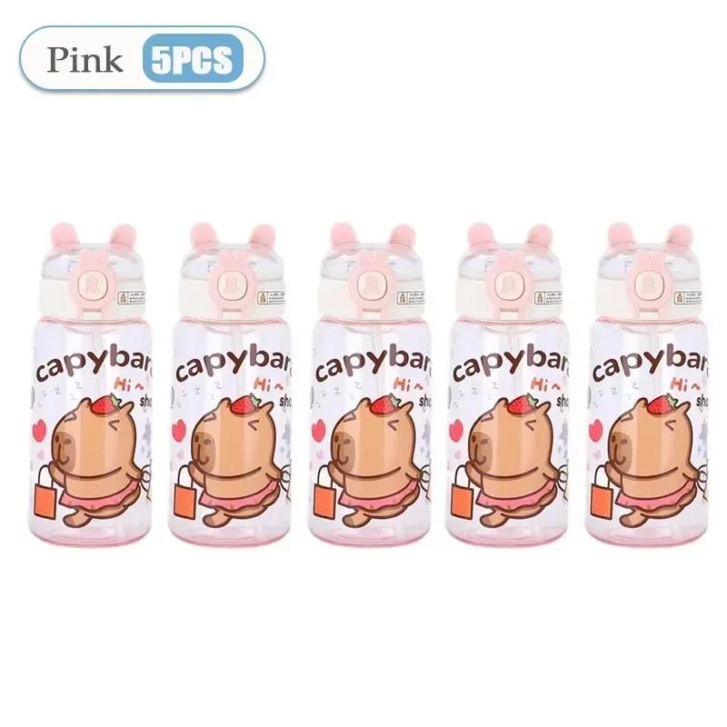 1-10PCS Capybara Cartoon 550ml Portable Large-capacity Water Bottle Sports Straw Cups Student Plastic Water Cups Water Bottle