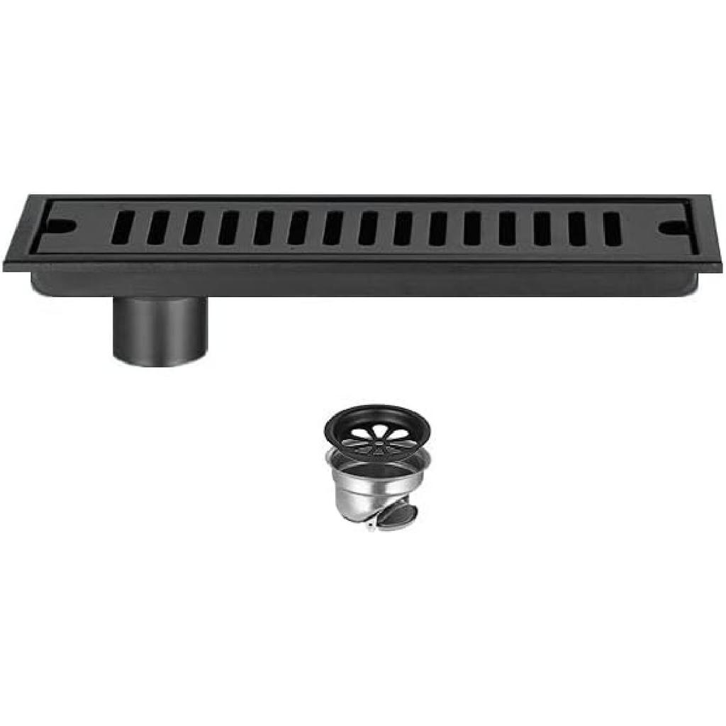 11.8-Inch SUS304 Stainless Steel Square Shower Floor Drain with Top Grate Offset Drainage,Black Finish