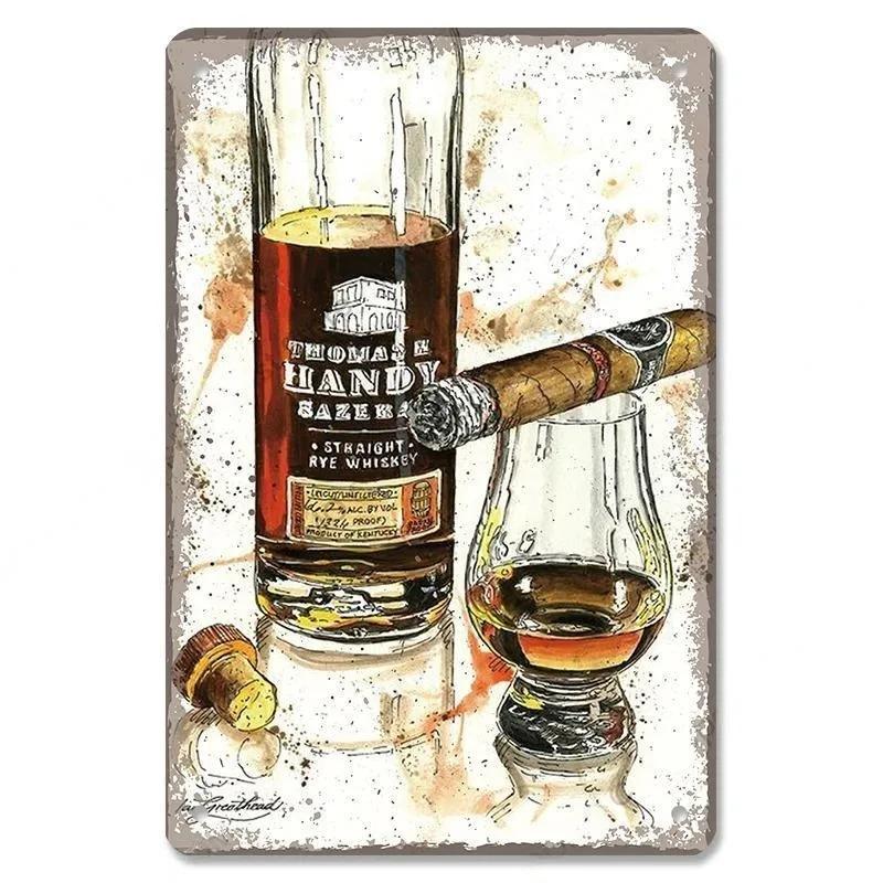 Metal Tin Poster Cigar Plaque Retro Metal Plate Gentleman Smoke Cigar Whisky Vintage Metal Tin Sign Bar Club Man Cave Wall Decor