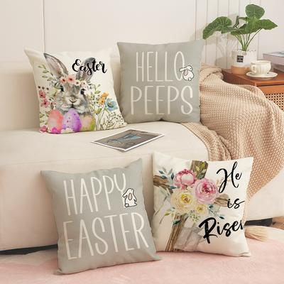 New Easter Pillowcase Rabbit Letter Linen Print Cushion Home Living Room Decoration Sofa Pillow