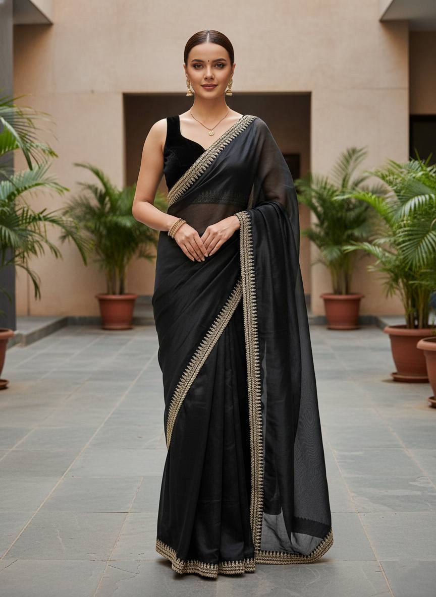 Women s Designer Embroidered Saree with Unstitched Blouse – Wedding Party Traditional Wear Free Size