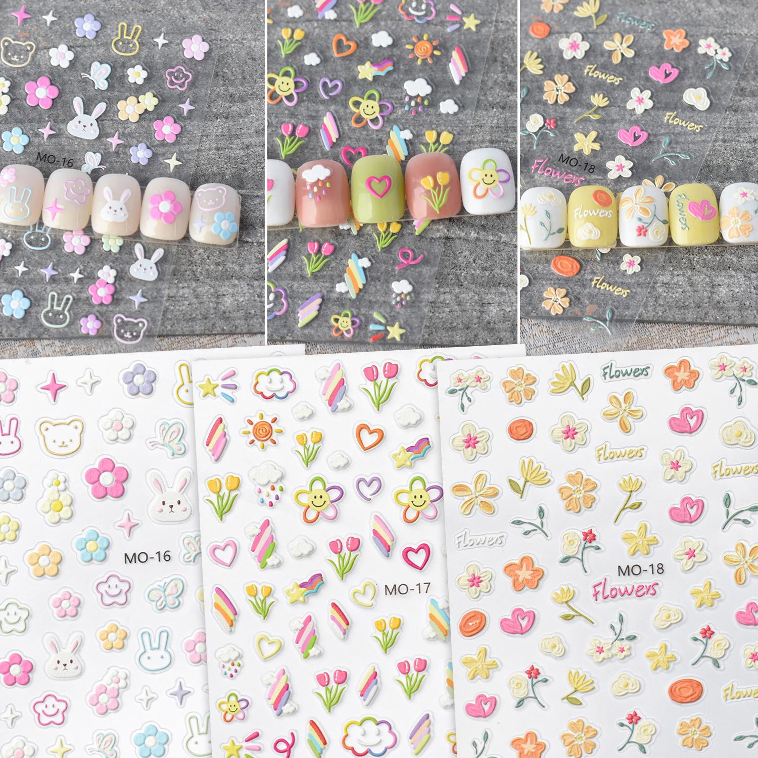 

Embossed Tulip & Rainbow Nail Decals - Cute Rabbit, Flower, Starburst Stickers