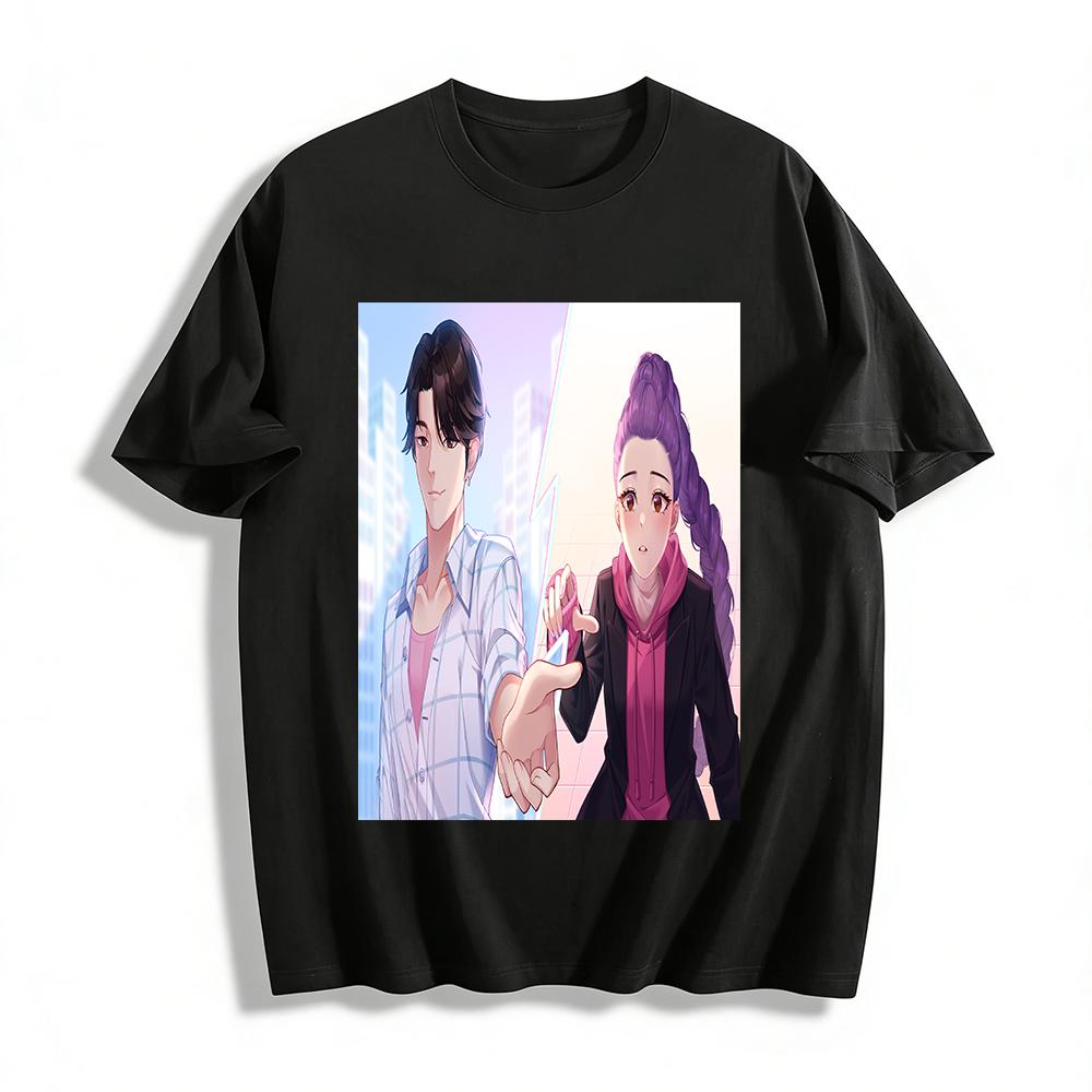 

Trendy Urban Couple Matching Tops With Cool CP Contrast Print Loose Casual Tees For Men Women Pure cotton T-shirt 6XL