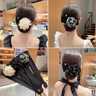 Hair Band Easy To Use French Spiral Hair Tie with 3D Mesh Yarn Flower Decor Wire Bun Maker Hair Accessories