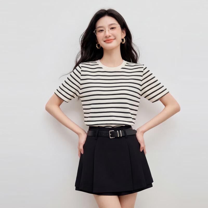 Women s Striped Knit Round Neck T-shirt L