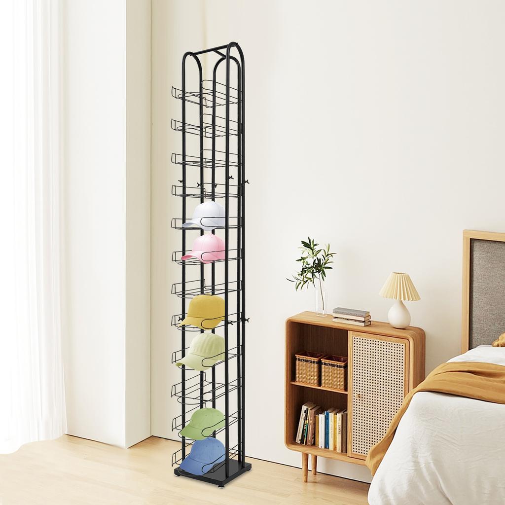 12 Tiers Iron Hat Rack,Black Freestanding Hat Display Stand 25.5*25.5*198cm for Homes,Clothing Stores
