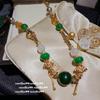 Ancient Filigree Screw Enamel Eight Treasures Compass Blessing Bead Necklace, New Chinese Style, Emerald Beaded Bracelet, Set