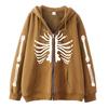 2022 Cross-border Gothic Zipper Sweater Skull Skeleton Printed Cardigan Jacket European and American Street Tide Large Size Hoodie