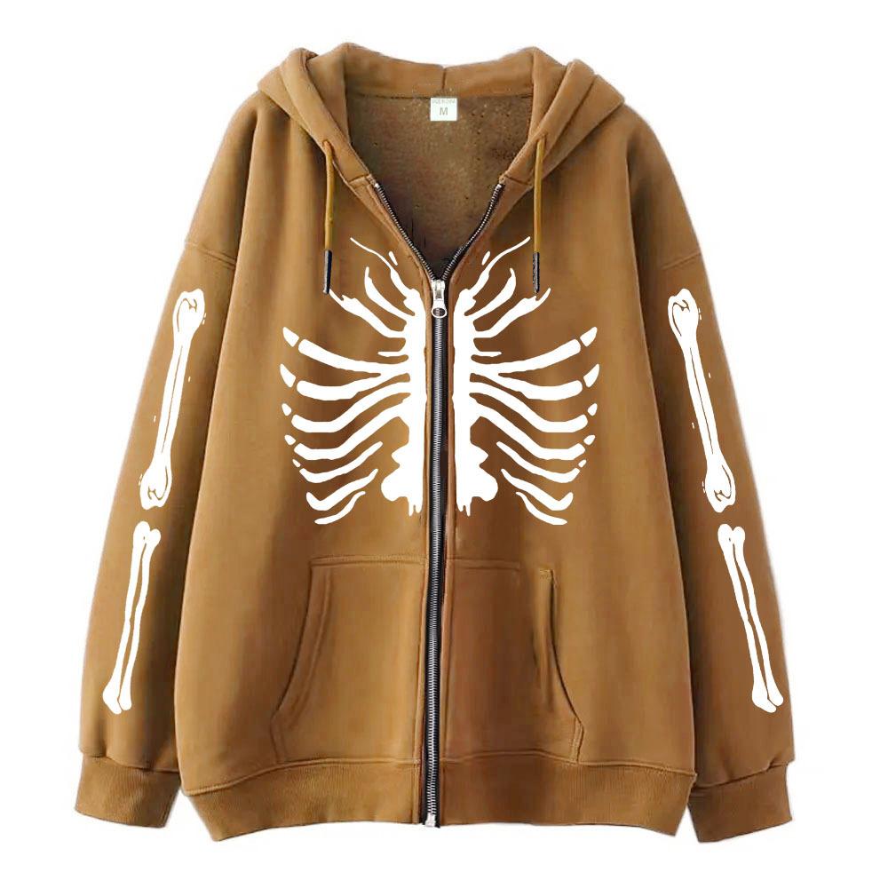 2022 Cross-border Gothic Zipper Sweater Skull Skeleton Printed Cardigan Jacket European and American Street Tide Large Size Hoodie