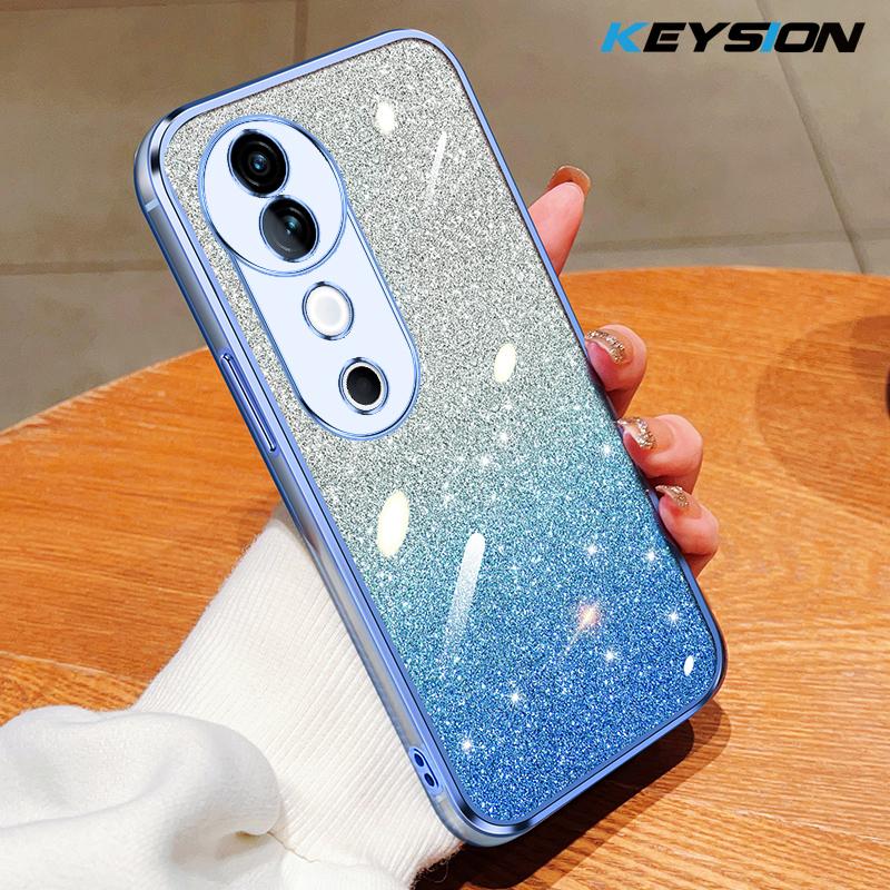 KEYSION Luxury Plating Glitter Phone Case for VIVO V40 Pro 5G Transparent Soft TPU Shockproof Back Cover for VIVO V40 5G